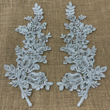 1 Pair 12" x 3.5" Beaded & Corded Floral Lace Applique 100% Polyester Net Mesh
