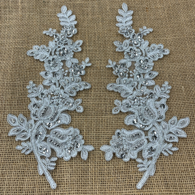 Beaded Corded Floral Lace Applique 100% Polyester Net Mesh