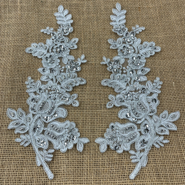 Beaded Corded Floral Lace Applique 100% Polyester Net Mesh