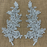 Beaded Corded Floral Lace Applique 100 Percent Polyester Fabric - Embroidered Net Mesh, 12" X 3.5" Each Side (1 Pair)