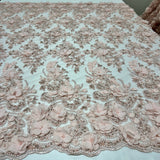 Beaded 3D Floral Lace Fabric Peach 48" Wide