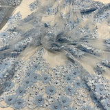 1 Yard Beaded 3D Floral Lace Fabric Embroidered on Polyester Net Mesh 52 inch Width