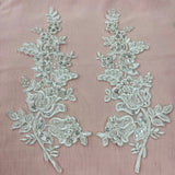 1 Pair 12" x 3.5" Beaded & Corded Floral Lace Applique 100% Polyester Net Mesh