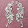 Beaded Corded Floral Lace Applique Polyester Organza Fabric - Floral Embroidered, 10" X 3" Wide Each Side (1 Pair)