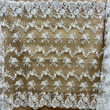 1 Yard Beaded & Corded Bridal Lace Fabric on Polyester Net Mesh, Embroidered, 49" Wide, Elegant Wedding Fabric
