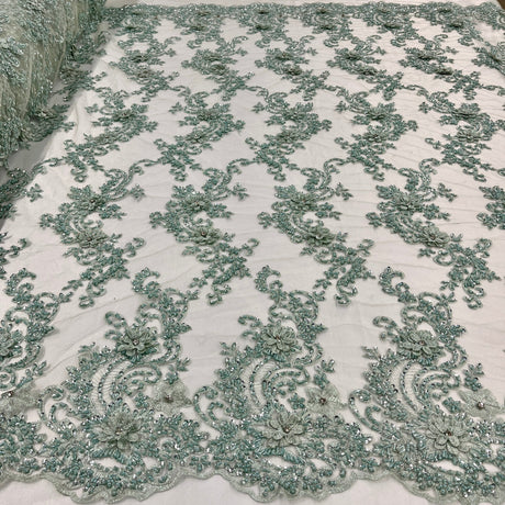 Beaded 3D Floral Lace Mesh