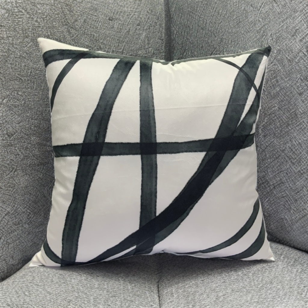 VIVA011 Polyester Velvet Pillow Fabric - White Abstract Pattern, 20" X 20" (1 Piece)