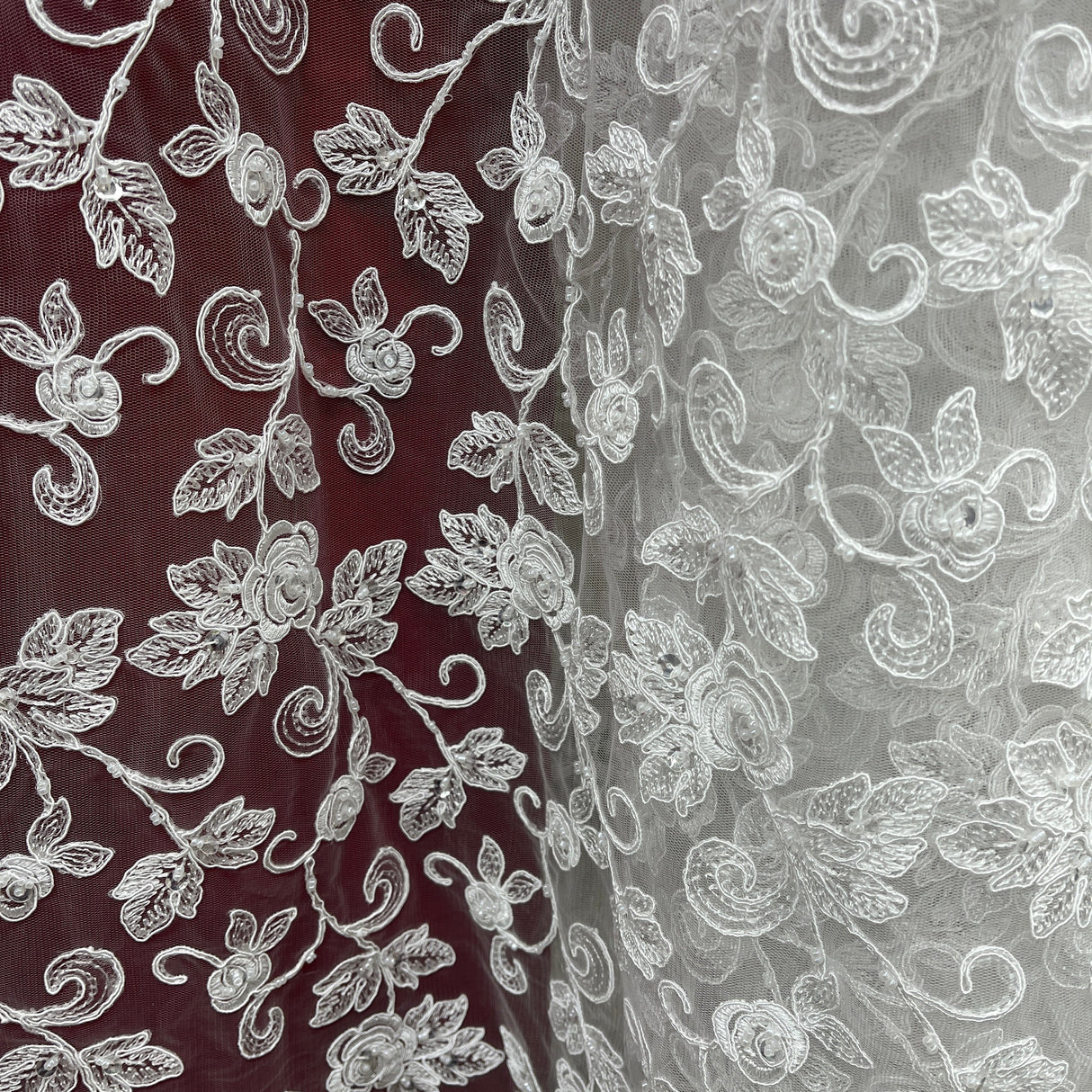 Beaded Corded Floral Bridal Lace Fabric 52" Wide