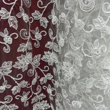 Beaded Corded Floral Bridal Lace Fabric 52" Wide