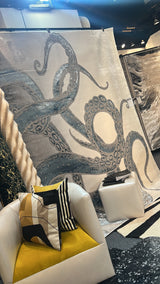 Z339A Polyester Fabric - Metallic Octopus Tentacle Design, Light Grey, Black Or Blue, 5' 3" X 7' 6" / 7' 9" X 10' 5" (1 Rug)