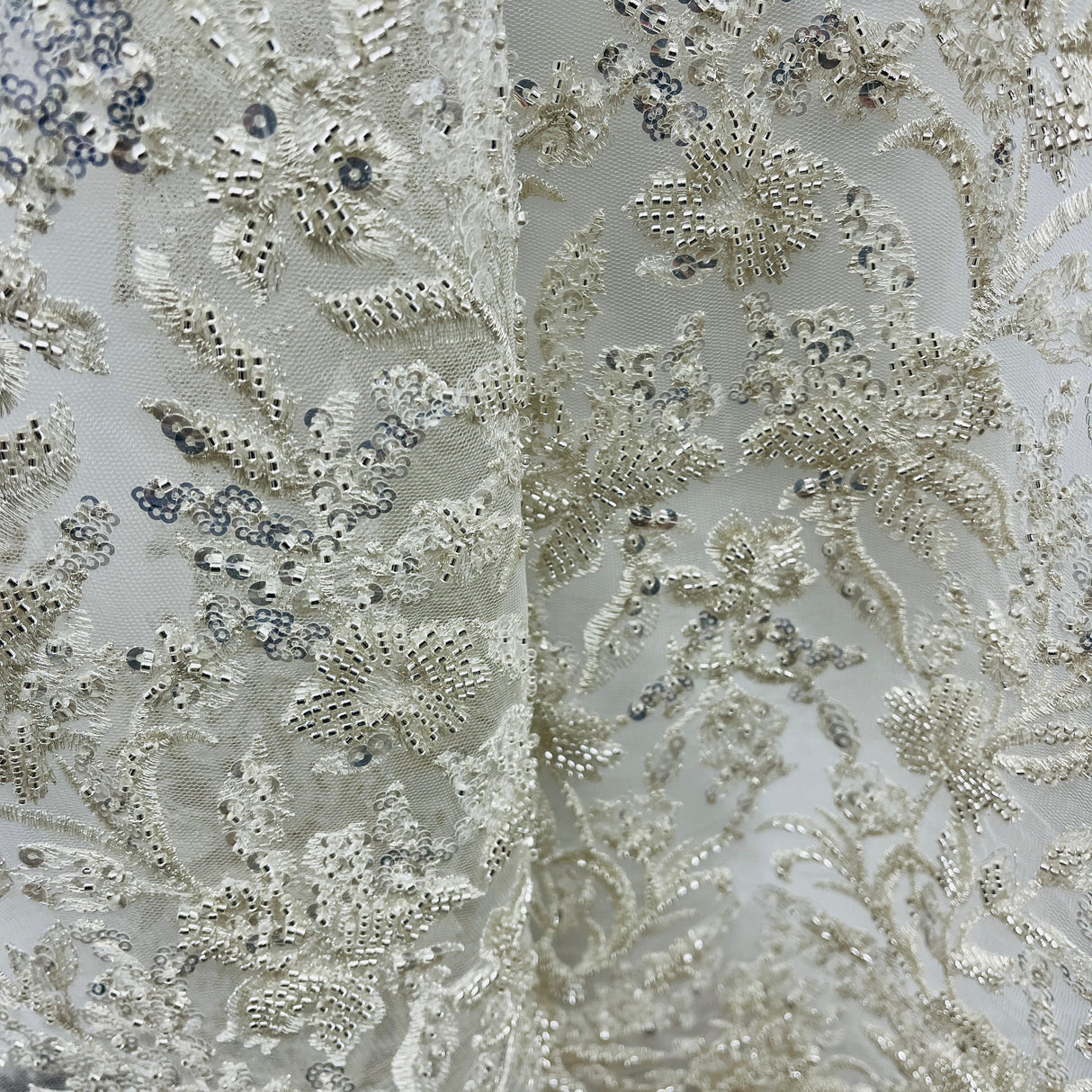 Beaded Lace Embroidered Mesh Gold Silver