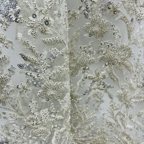 Beaded Lace Fabric on Polyester Net Mesh