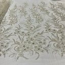1 Yard Light Blue Beaded Lace Embroidered Fabric, Polyester Net Mesh, 50” Wide