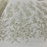 1 Yard Light Blue Beaded Lace Embroidered Fabric, Polyester Net Mesh, 50” Wide