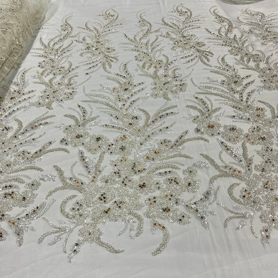 1 Yard Beaded Lace Fabric Embroidered 100 Percent Polyester Net Mesh 50 inch Width