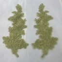 Beaded Corded Floral Lace Applique 100 Percent Polyester Fabric - Embroidered Net Mesh, 12" X 3.5" Each Side (1 Pair)
