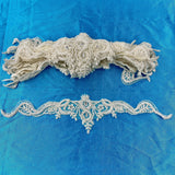 Beaded Lace Applique Embroidered On 100 Percent Polyester Net Mesh Fabric - White, Ivory, 16" X 3.5" (1 Piece)