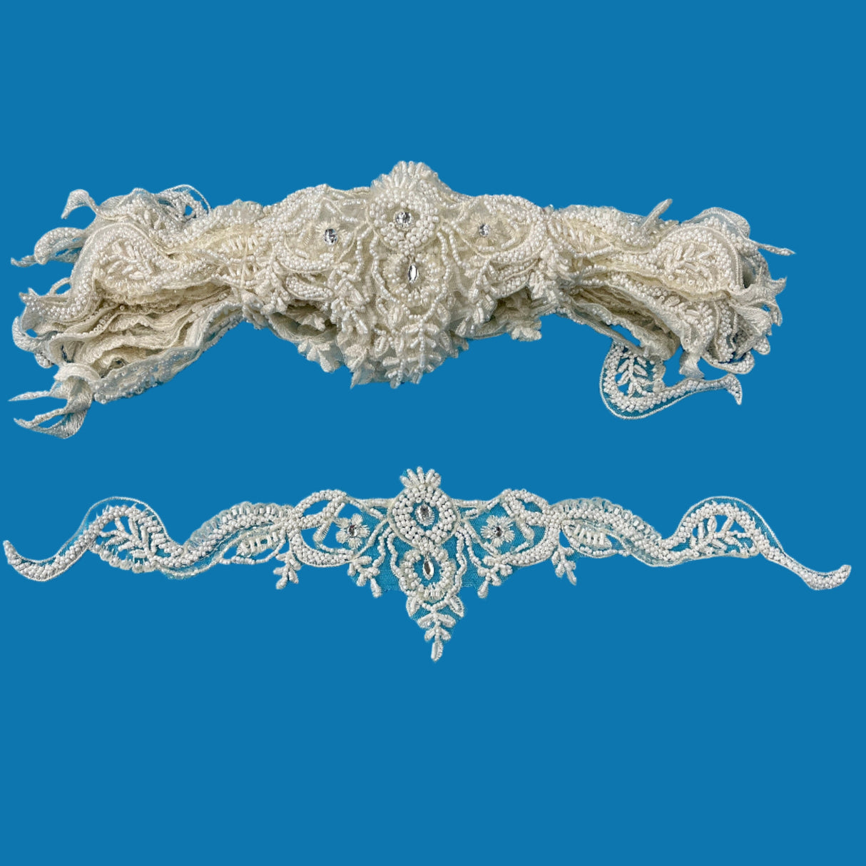 Beaded Lace Applique on Polyester Net Mesh