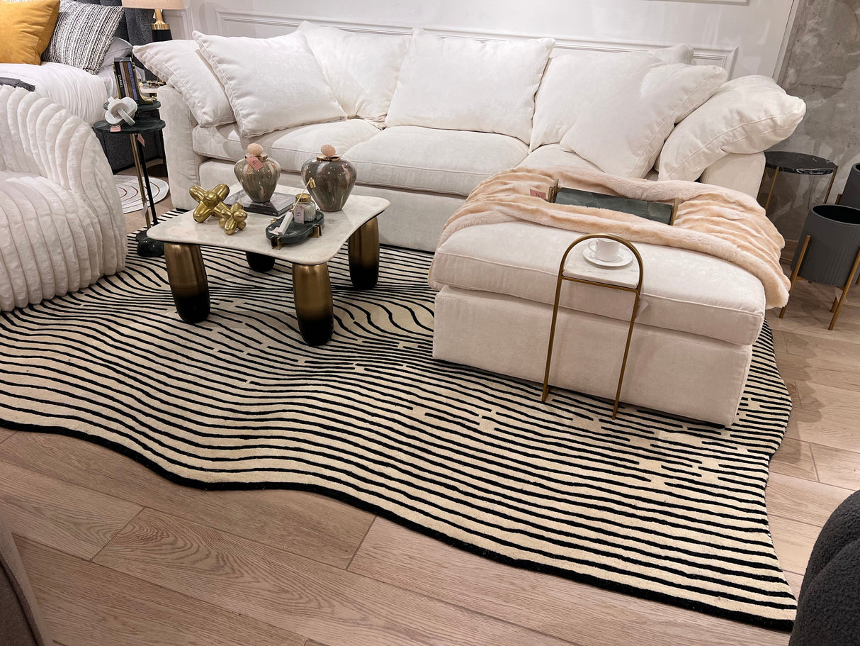 Beluga Tufted Design 55 Wool Fabric - Ivory Black Tufted Pattern, 8' X 11', 9' X 12', 10' X 13' (1 Piece)