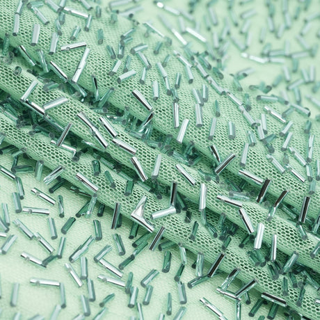Dazzle Beaded Stretch Mesh Polyester Spandex Fabric - Beaded Mesh, 51/52" Width, 2-Way Stretch, 1 Yard