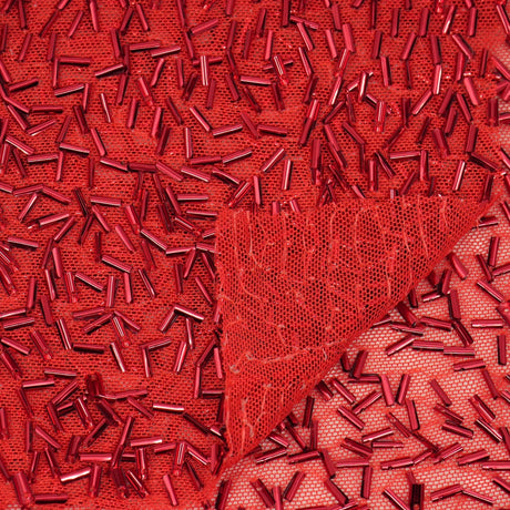 Dazzle Beaded Stretch Mesh Polyester Spandex Fabric - Beaded Mesh, 51/52" Width, 2-Way Stretch, 1 Yard