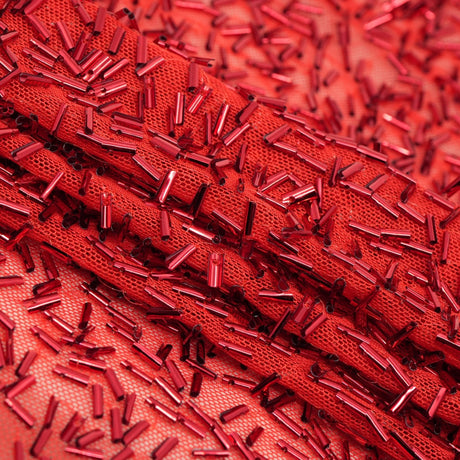 Dazzle Beaded Stretch Mesh Polyester Spandex Fabric - Beaded Mesh, 51/52" Width, 2-Way Stretch, 1 Yard