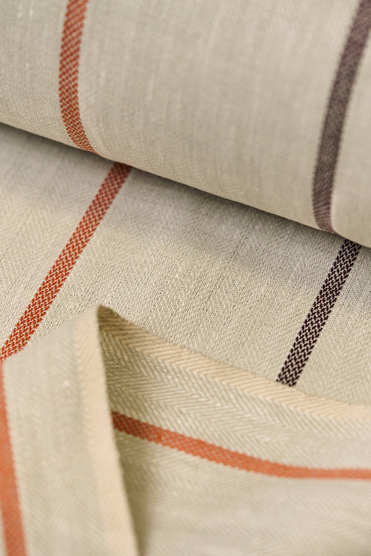 1 Yard Softened Linen Novelty Herringbone Yarn Dyed Stripe Fabric Autumn Color 54" Width