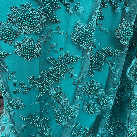 1 Yard Beaded Lace Fabric Embroidered on 100% Polyester Net Mesh 52" Wide