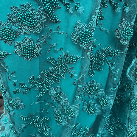 Beaded Lace Fabric Jade 52" Polyester Net Mesh