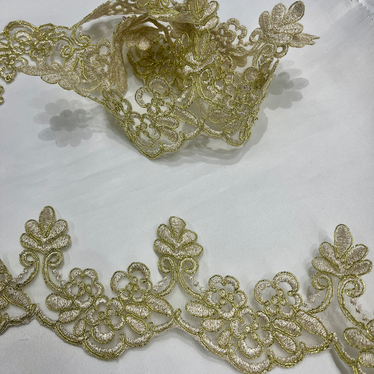 1 Yard Corded Lace Trimming Embroidered on 100% Polyester Net Mesh 3" Wide