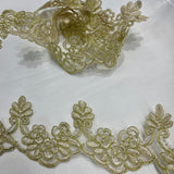 1 Yard Corded Lace Trimming Embroidered on 100% Polyester Net Mesh 3" Wide