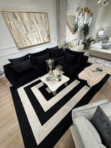 Z341A Polyester Fabric - Black & White Geometric Square Area Rug, Soft Texture, Modern Design, 5' 3" X 7' 6" (1 Piece)