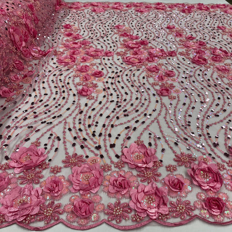 Beaded 3D Floral Lace Fabric 52" Wide