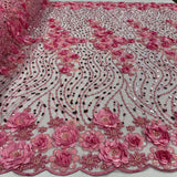 1 Yard Yellow 3D Floral Beaded & Sequined Lace Fabric, Embroidered Sparkling Mesh, 52" Wide, Polyester