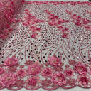 Beaded And Sequined 3D Floral Sparkling Lace Fabric - 100 Percent Polyester Net Mesh, Floral Embroidered, 52" Width (1 Yard)