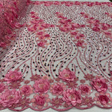 Beaded 3D Floral Lace Fabric