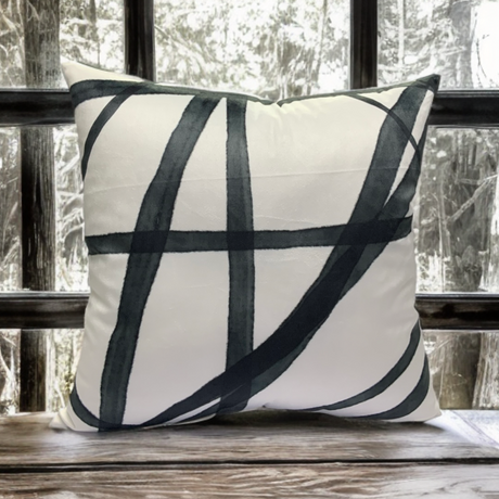 VIVA011 Polyester Velvet Pillow Fabric - White Abstract Pattern, 20" X 20" (1 Piece)
