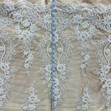 1 Yard Beaded and Corded Bridal Lace Fabric Embroidered on Polyester Net Mesh White and Ivory