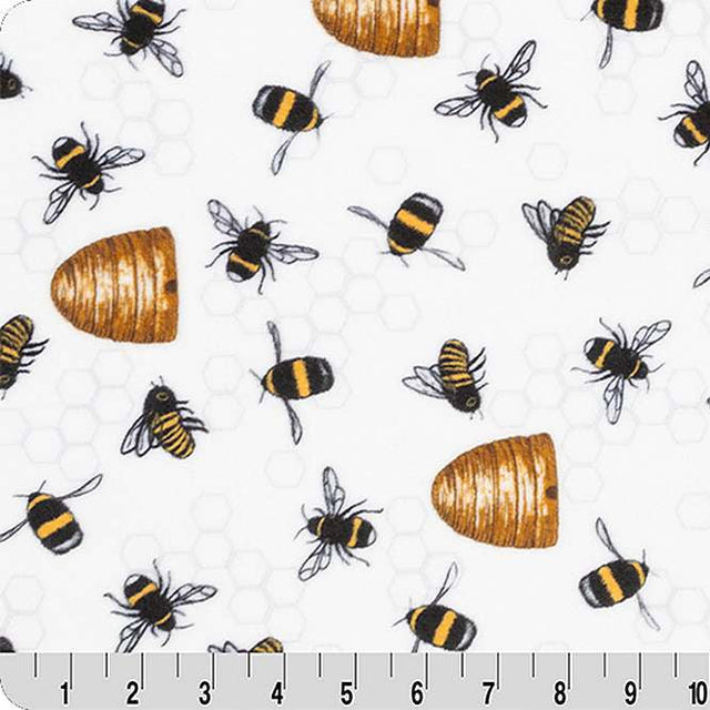 Minky Plush Bee Print Fabric 58-60" Golden