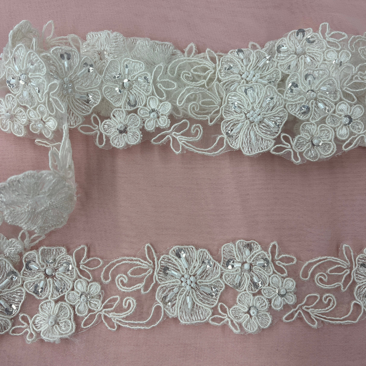 Beaded Corded Lace Trim 1.5" Wide
