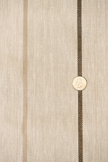 1 Yard Cocoa Linen Herringbone Stripe Natural Apparel Sewing Fabric 54" Width