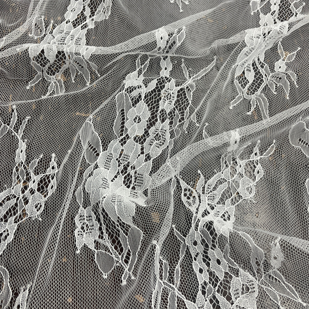 Embroidered Chantilly Lace Fabric with Eyelash Scallop
