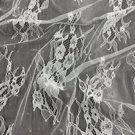 Embroidered Chantilly Lace Fabric with Eyelash Scallop