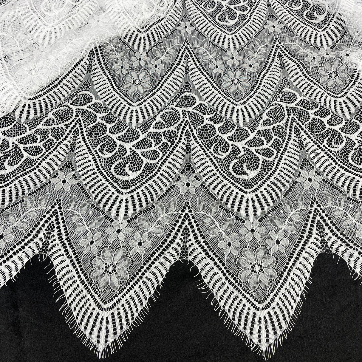 Embroidered Chantilly Lace Fabric with Eyelash Scallop
