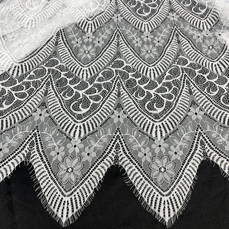 Embroidered Chantilly Lace Fabric with Eyelash Scallop
