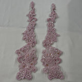 1 Pair 12" x 3" Each Side Beaded & Corded Floral Lace Applique 100% Polyester Organza