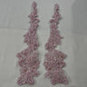 1 Pair 12" x 3" Each Side Beaded & Corded Floral Lace Applique 100% Polyester Organza