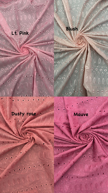 Dusty Rose Medium Eyelet Polyester Cotton Fabric - Dusty Rose, Small Eyelets, 41"-42" Width