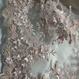 1 Yard Beaded 3D Floral Lace Fabric Embroidered on 100 Percent Polyester Net Mesh 50 Inch Width