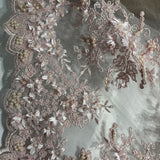 Beaded 3D Floral Lace Fabric - 3D Floral Beaded Embroidery, 50" Wide (1 Yard)